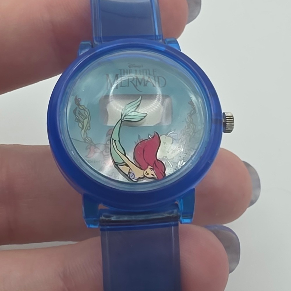 Disney Little Mermaid Watch OS Blue Fair Vintage Digital Ariel Flounder 1990s